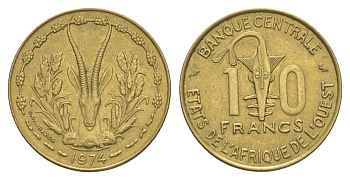 Западная Африка (BCEAO) 10 франков 1974 KM 1a медь алюминий никель aUNC 4175-1237