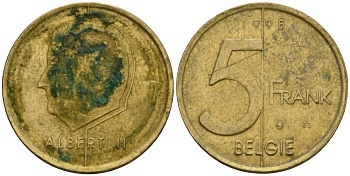 Бельгия 5 франков 1998 Belgie, Альберт II (1994-2013) KM 190 алюминиевая бронза 4601-325