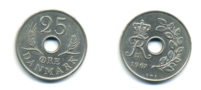 Дания 25 эре 1967 С; S, Фредерик IX (1947-1972) KM 855.1 медно-никель 80-344