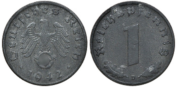 ГЕРМАНИЯ 1 РЕЙХСПФЕННИГ 1942 A J 369, KM 97 цинк 72-1666