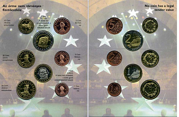 Венгрия набор из 8 монет 2004 европробники, в оригинальном картонном буклете, тираж 12500 экз. 00-00