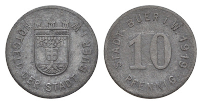 Бюр в Вестфалии 10 пфеннигов 1919 Funck 64.3, Men05 3970.3, Men18 5029.3 цинк 4659-335
