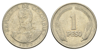 Колумбия 1 песо 1977 KM 258 медно-никель 4663-436