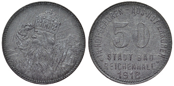 Германия, Бад-Райхенхалль 50 пфеннигов 1918 Бавария, нотгельд Funck 445.5 цинк 4121-255