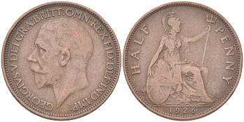 Великобритания 1/2 пенни 1926 Георг V (1910-1936) KM?824, Spink?4057 бронза 4128-143