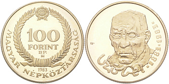 Венгрия 100 форинтов 1983 100 лет со дня рождения Бела Чобель, художник KM 634 медь цинк никель PROOF 4044-1013