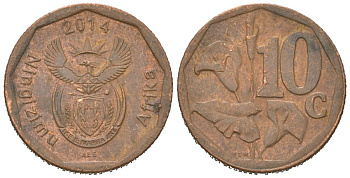 ЮАР 10 центов 2014 KM сталь плакированная медью 4618-155
