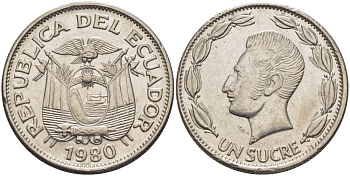 ЭКВАДОР 1 СУКРЕ 1980 АНТОНИО ХОСЕ де СУКРЕ KM 78b сталь плакированная никелем 31-413