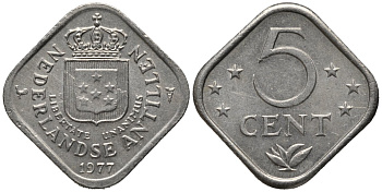 Нидерландские Антилы 5 центов 1977 Юлиана (1948-1980) KM 13 медно-никель 4576-1244