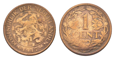 Нидерланды 1 цент 1917 Вильгельмина (1890-1948) KM 152 бронза 75-433