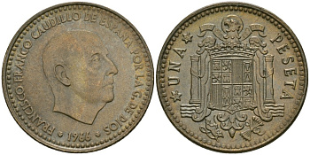Испания 1 песета 1966 (67) Франциско Франко KM 796 алюминиевая бронза 4579-144