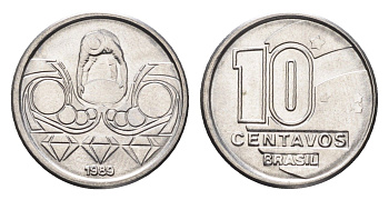 Бразилия 10 сентаво 1989 золотодобыча KM 613 нержавеющая сталь UNC 4664-524