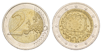 ФРГ 2 евро 2015 D, 30 лет флагу Евросоюза KM 339 биметалл    4641-233