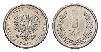 Польша 1 злотый 1989 MW Y 49.3 алюминий UNC 4644-954
