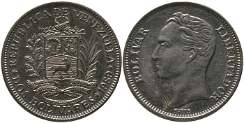 Венесуэла 2 боливара 1989 Combinations : 1 + A, Caracas mint KM 43a.2 сталь плакированная никелем 4529-335