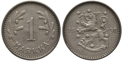 ФИНЛЯНДИЯ 1 МАРКА 1930 S KM 30 медно-никель 4548-1052