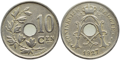 БЕЛЬГИЯ 10 САНТИМОВ 1927 BELGIE KM 86 медно-никель 86-921