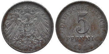 Германия 5 пфеннигов 1918 D KM 19, J. 297, Weege 5 железо 4118-1225