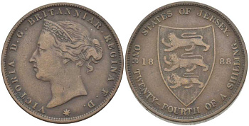 Джерси 1/24 шиллинга 1888 Виктория (1837-1901) KM 7 бронза 3996-814