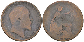 Великобритания 1/2 пенни 1904 Эдуард VII (1901-1910) KM 793.2, Spink 3991 бронза 4616-714