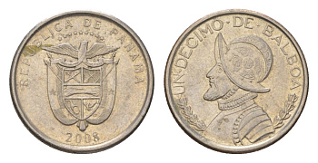 Панама 1/10 бальбоа 2008 KM 127 медь плакированная медно-никелем 4627-717