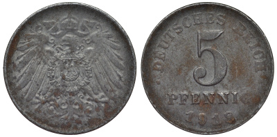 Германия 5 пфеннигов 1918 D KM 19, J. 297, Weege 5 железо 4118-1225