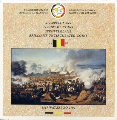 Бельгия набор из 10 монет + жетон монетного двора 1990 Belgie-Belgique, 175 лет битве при Ватерлоо (1815-1990), в оригинальном буклете, в запайке  KM MS 2   BUNC  6-5-3-16