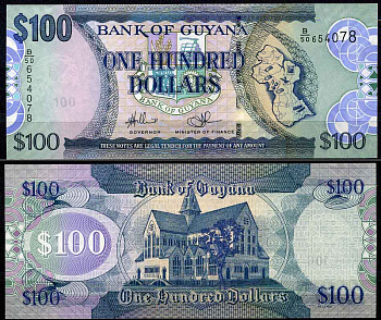 Гайана 100 долларов ND (2012) карта Гайаны, собор Святого Георгия, водяной знак 100 Pick 36 b2 бумага UNC (пресс)   447-2-3