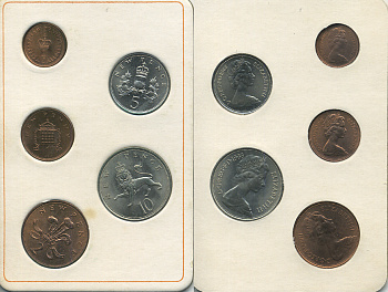 Великобритания набор из 5 монет 1968-1971 в оригинальном буклете    UNC  1-5-3-22