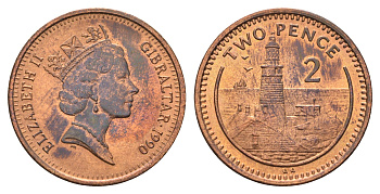 Гибралтар 2 пенса 1990 KM 21 бронза UNC 4666-257