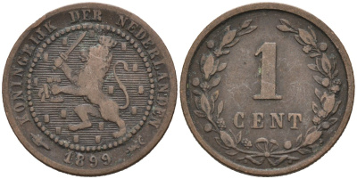 Нидерланды 1 цент 1899 Вильгельмина (1890-1948) KM 107 бронза 4576-633
