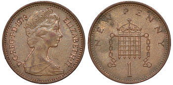 Великобритания 1 пенни 1979 Елизавета II (1952-2022) КМ 915, Spink B1 бронза 51-2355