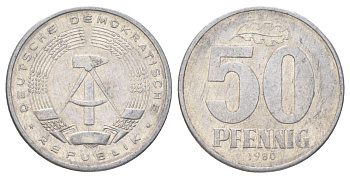 ГДР 50 пфеннигов 1980 A KM 12.2 алюминий 4627-941