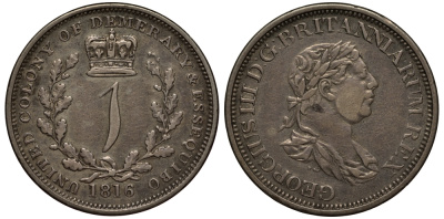 Эссекибо и Демерара (Британская Гвиана) 1 гуильдер 1816 Георг III KM 13, Pr. 11 серебро 00-000-00