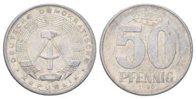 ГДР 50 пфеннигов 1980 A KM 12.2 алюминий 4627-941