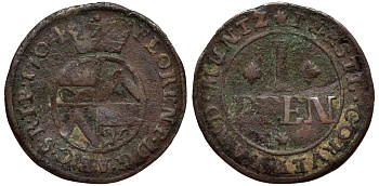 КОРВЕЙ 1 ПФЕННИГ 1704 KM 116 медь 75-557