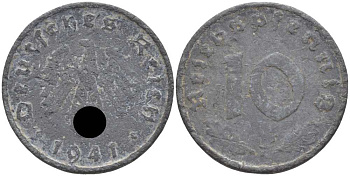 ГЕРМАНИЯ 10 РЕЙХСПФЕННИГОВ 1941 F KM 101, J. 371 цинк 4401-812