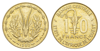 Западная Африка (BCEAO) 10 франков 1980 KM 1a медь алюминий никель UNC 4654-534