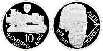 Словакия 10 евро 2009 Аурель Стодола (1859-1942), 150 лет со дня рождения KM 108 серебро PROOF 7-5-5-20