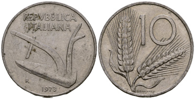 Италия 10 лир 1973 KM 93 алюминий 4138-551