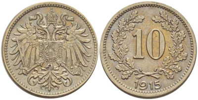 АВСТРИЯ 10 ГЕЛЛЕРОВ 1915 АВСТРО-ВЕНГЕРСКАЯ ИМПЕРИЯ KM 2822 никель 201-345