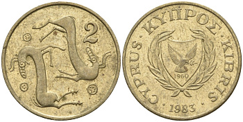 Кипр 2 цента 1983 KM 54.1 никель латунь 4174-1229