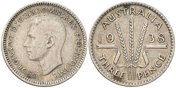 Австралия 3 пенса 1938 Георг V (1936-1952) KM 37 серебро 4621-1147