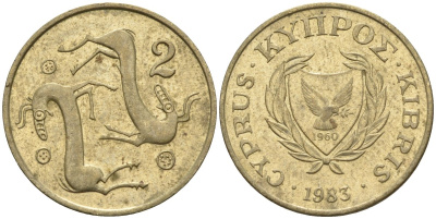 Кипр 2 цента 1983 KM 54.1 никель латунь 4174-1229