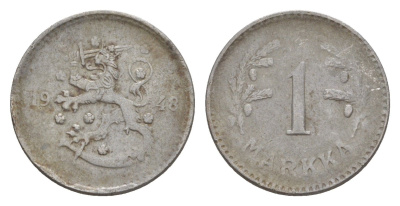 Финляндия 1 марка 1948 KM 30b железо 4647-424