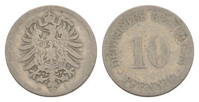 Германия 10 пфеннигов 1874 G, Вильгельм I (1871-1888) KM 4, J. 4 медно-никель 4640-212