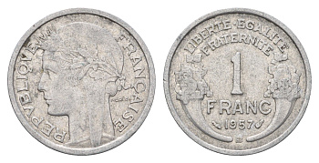Франция 1 франк 1957 KM 885a алюминий 4610-416