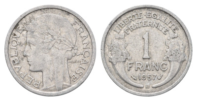 Франция 1 франк 1957 KM 885a алюминий 4610-416
