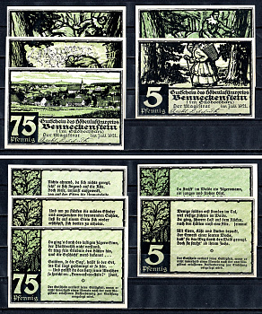 Беннекенштайн (Пруссия, Саксония) полный набор из 5 нотгельдов (5, 10, 25, 50 и 75 пфеннигов) 1921 Mehl Grabowski 73.1 бумага UNC (пресс) 7556-47-4-2