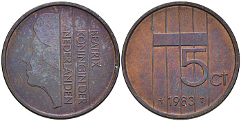НИДЕРЛАНДЫ 5 ЦЕНТОВ 1983 KM 202 бронза 4563-737